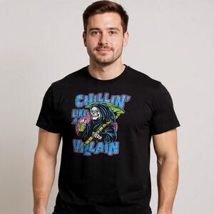 DOM Chillin Like A Villain Grim Reaper Funny Graphic Tee Black 2XL